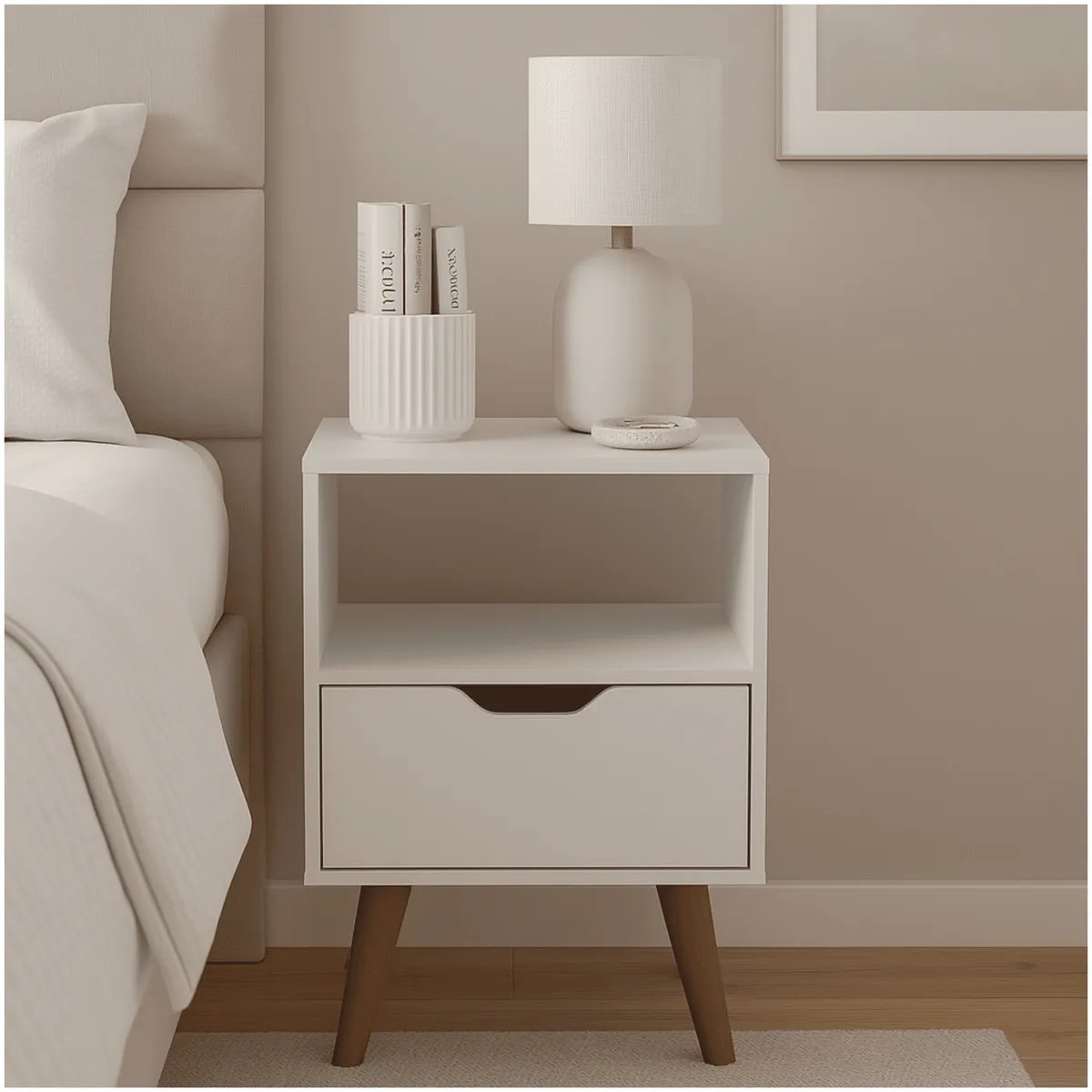 MUEBLES 2020 - Mesa de Noche Minimalista Essen en MDP color Blanco