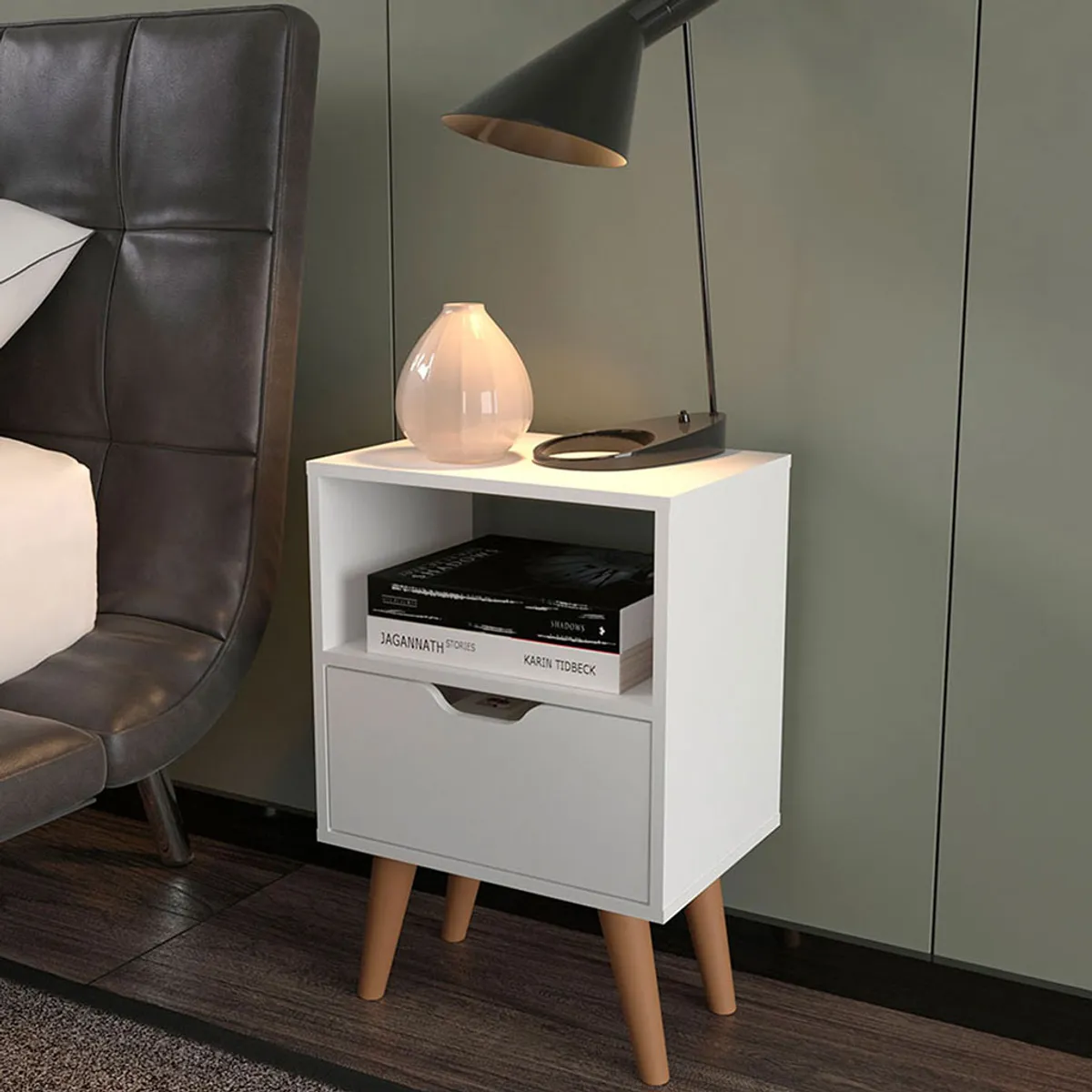 MUEBLES 2020 - Mesa de Noche Minimalista Essen en MDP color Blanco