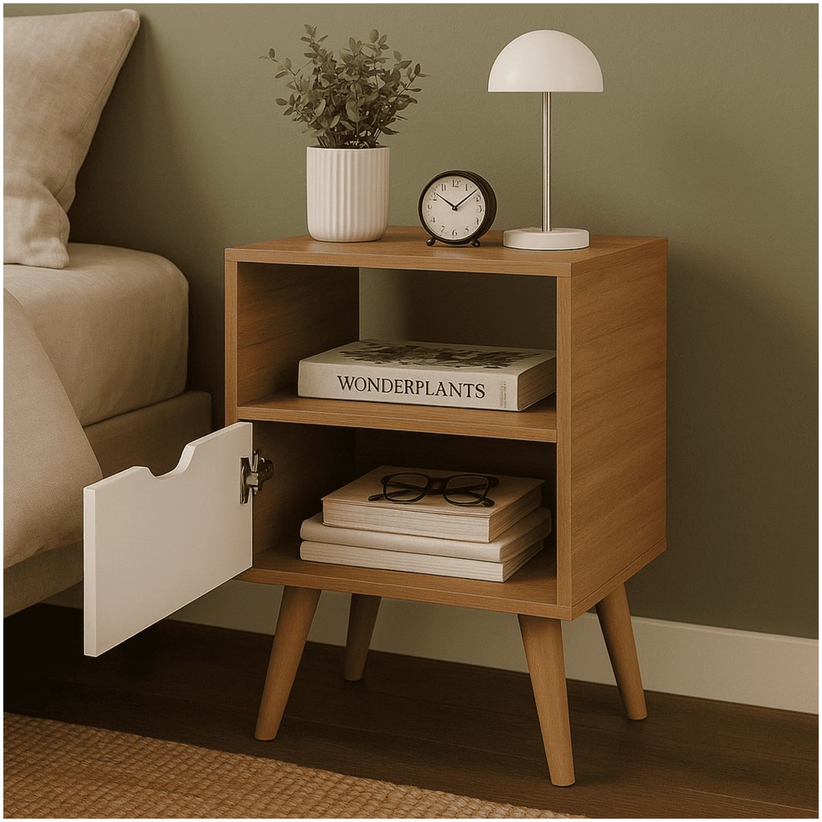 MUEBLES 2020 - Mesa de Noche Minimalista Essen en MDP color Almendra Blanco