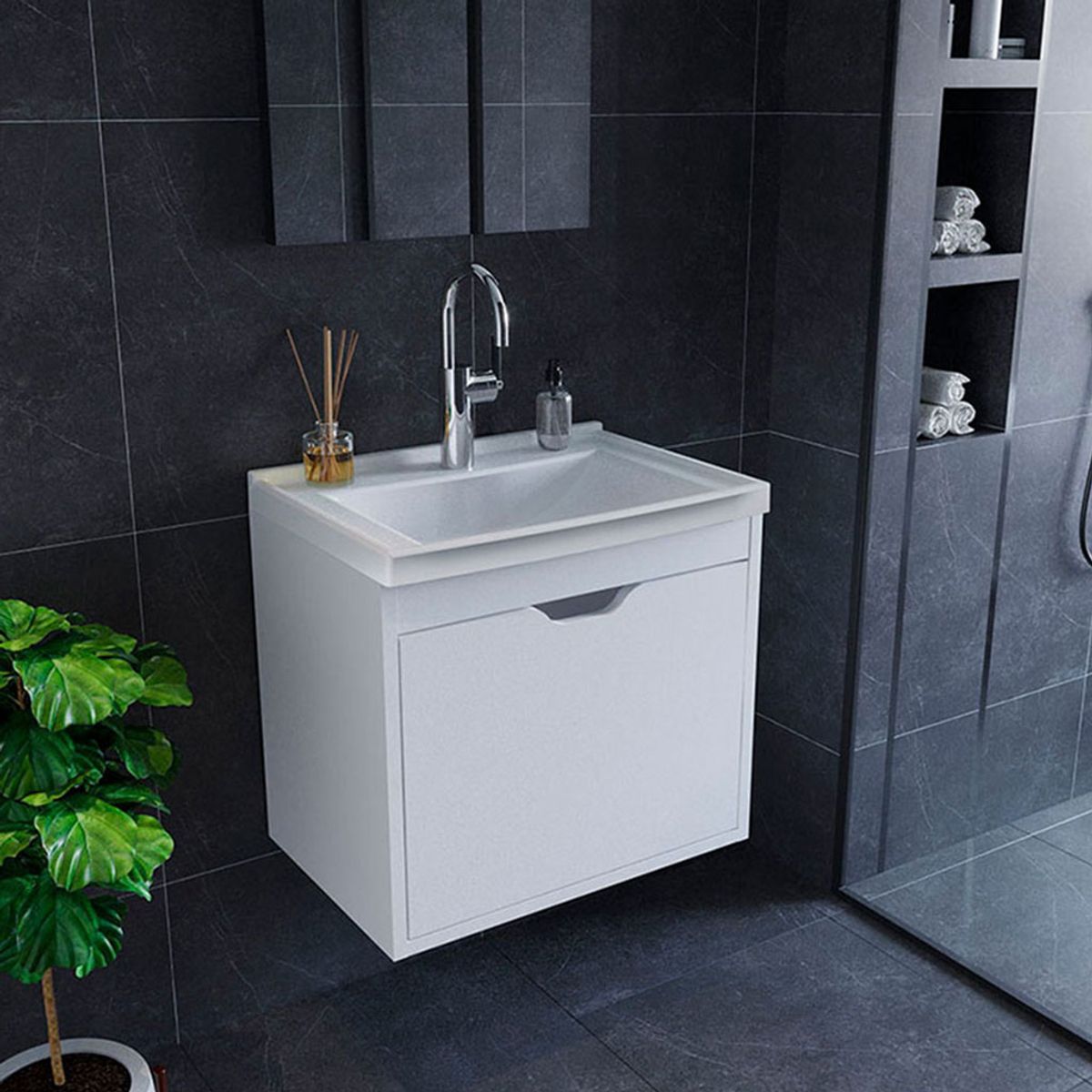 MUEBLES 2020 - MUEBLE DE BAÑO CON LAVAMANOS GRAZ BLANCO