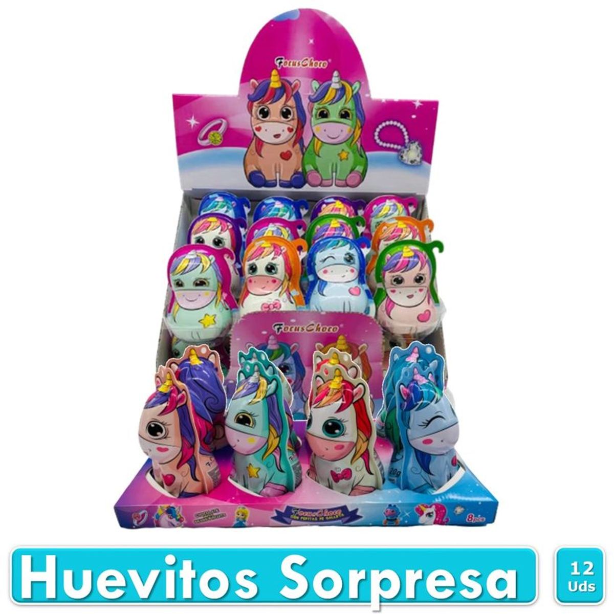 FOCUS - Huevitos con chocolate y sorpresa unicornio surprise x12 uds