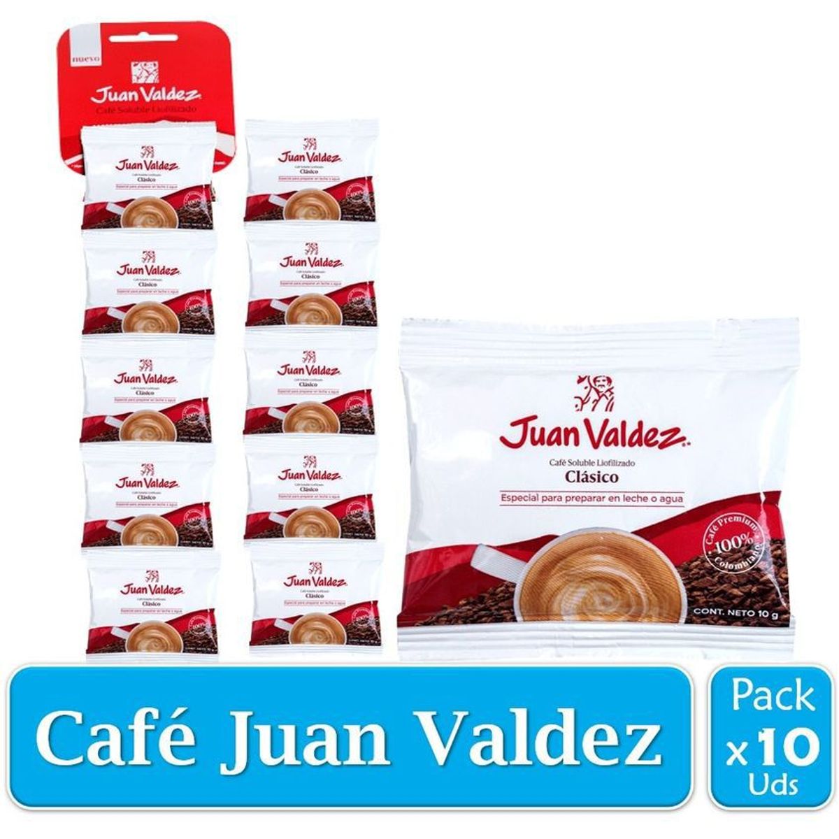 JUAN VALDEZ - Café soluble liofilizado clasico juan valdez x 10 uds