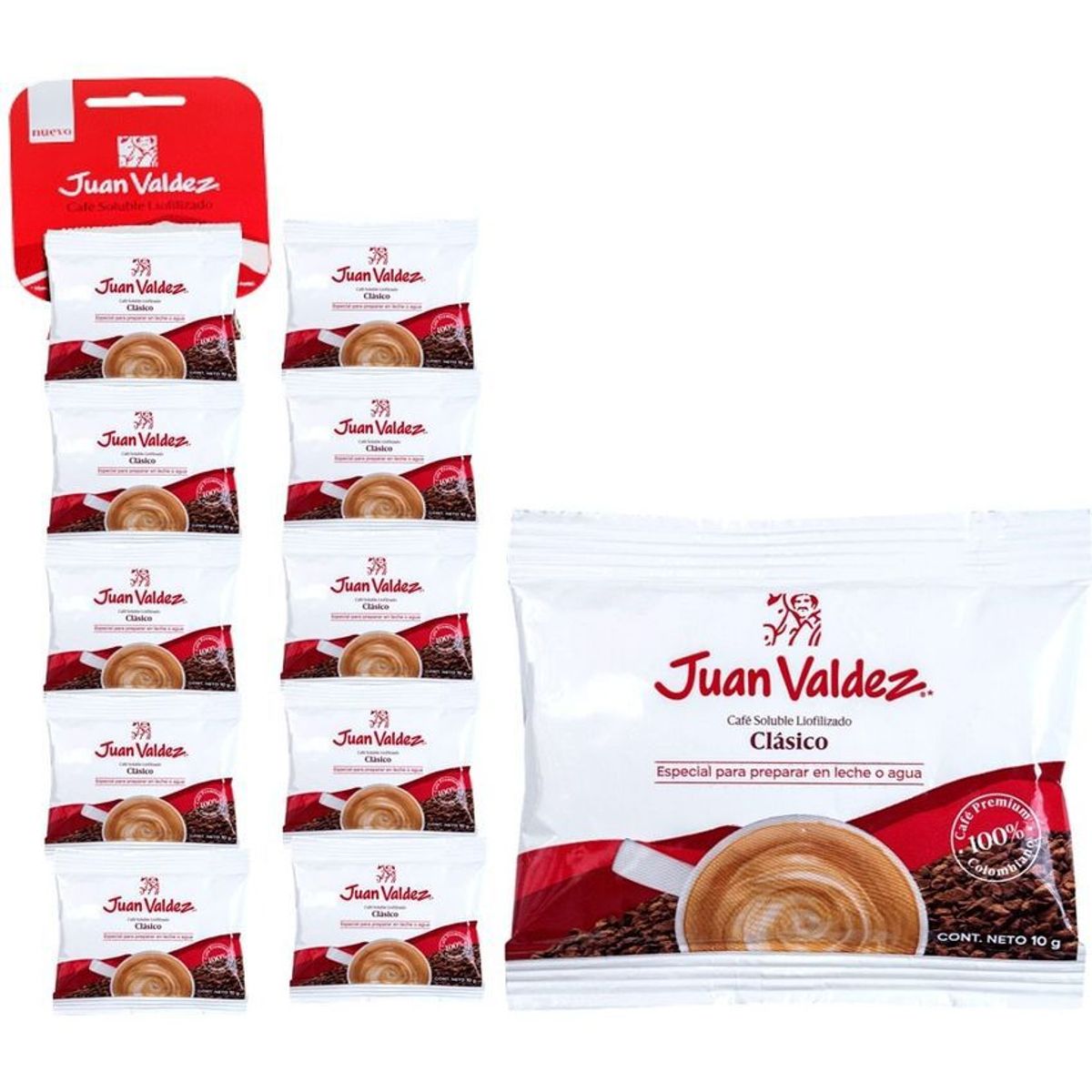 JUAN VALDEZ - Café soluble liofilizado clasico juan valdez x 10 uds