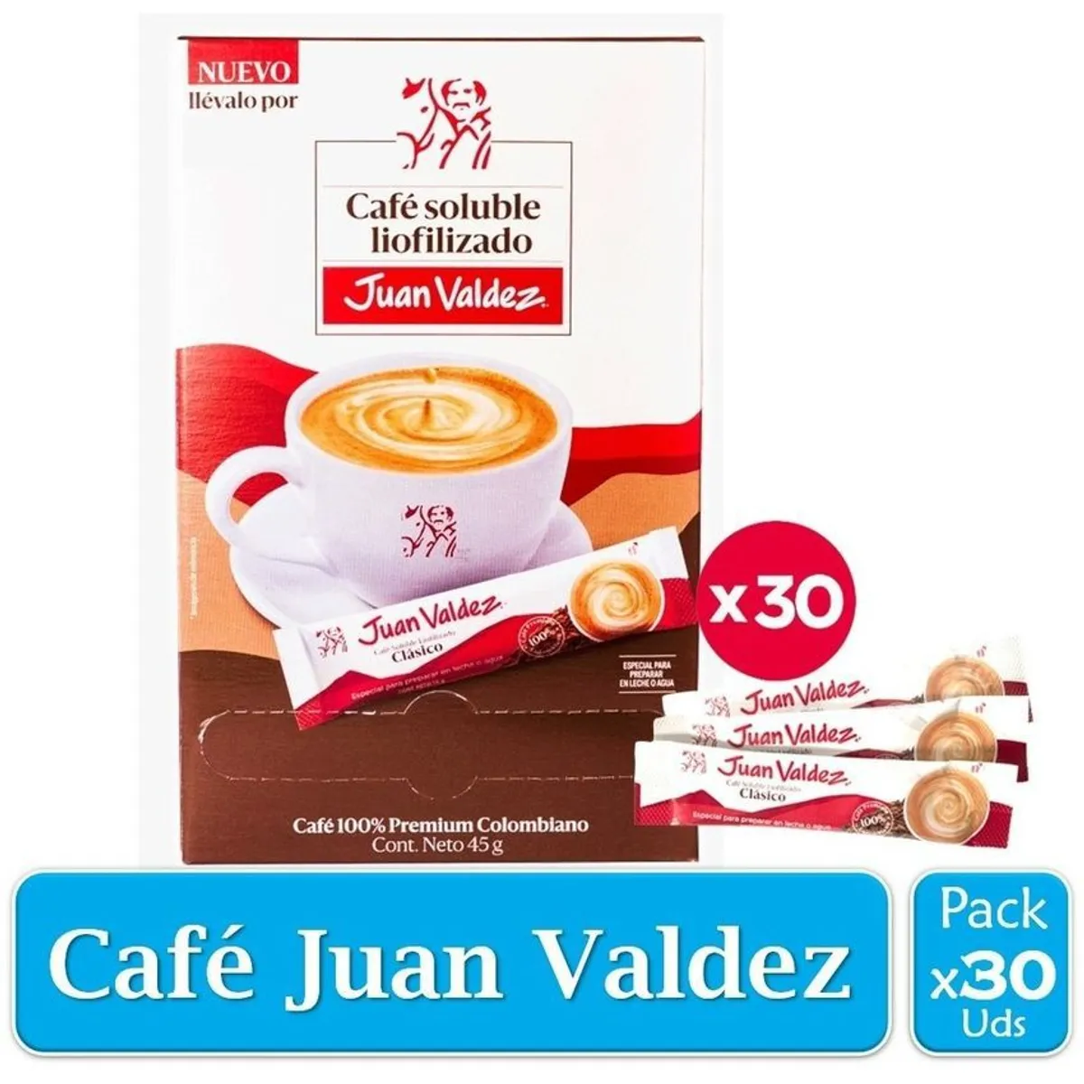 JUAN VALDEZ - Café soluble liofilizado clasico juan valdez x 30 uds