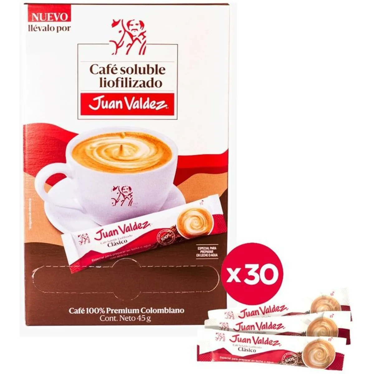 JUAN VALDEZ - Café soluble liofilizado clasico juan valdez x 30 uds
