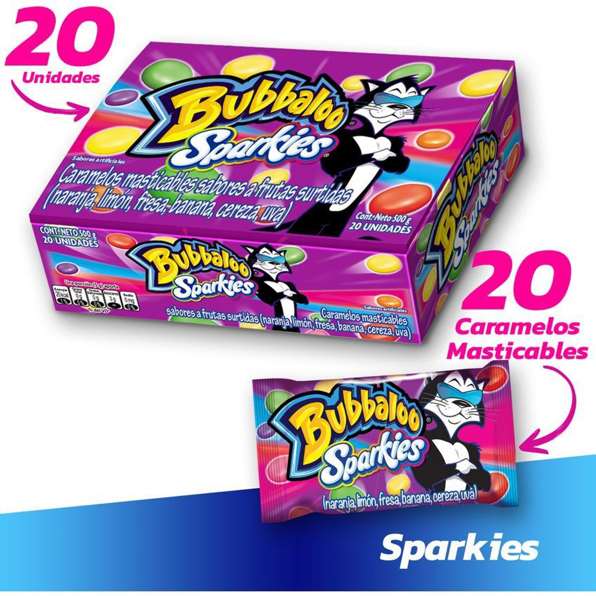 MONDELEZ - Caramelos masticables bubbaloo sparkies display x20 uds.