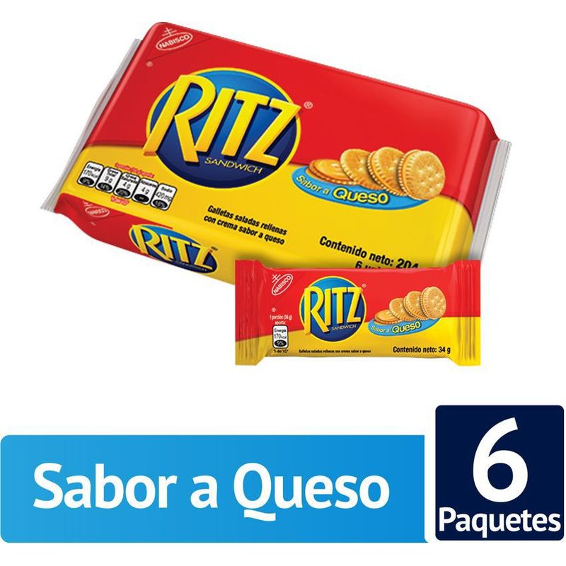 MONDELEZ - Ritz galletas saladas rellenas de crema sabor a queso x 6uds