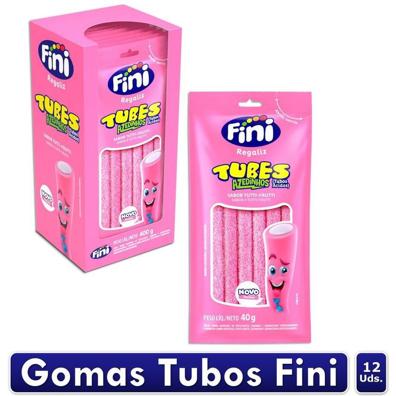 FINI - Goma dulce tubos largos tutti fruti fini 40gr x12 uds