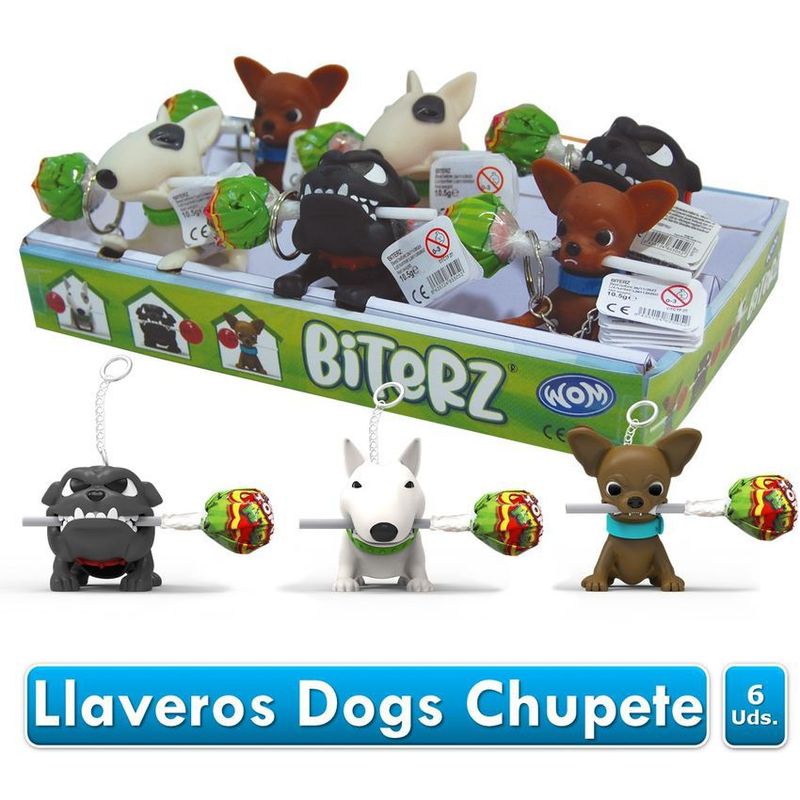 GENERICO - Llaveros con chupeta perros wom biterz x6 uds