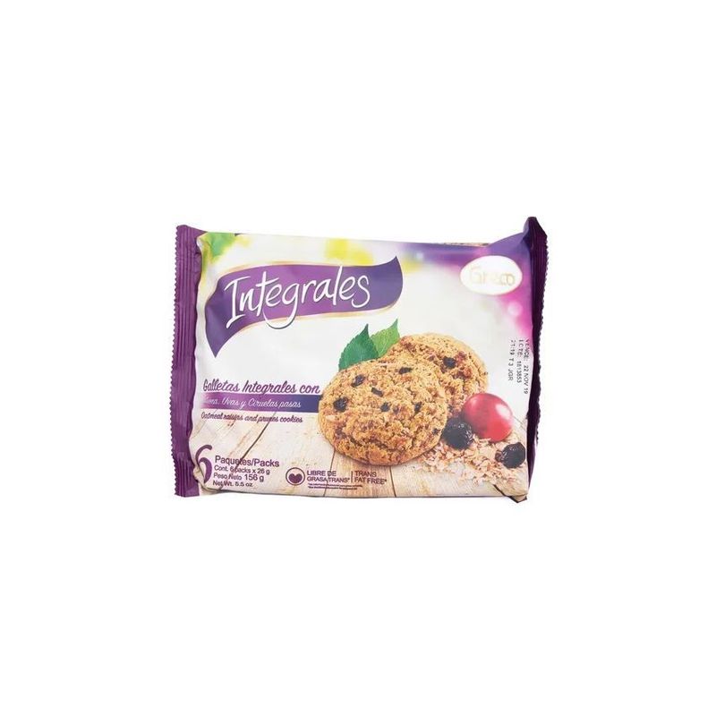 GRECO - Galletas integrales uvas pasas paquete x 12 unidades