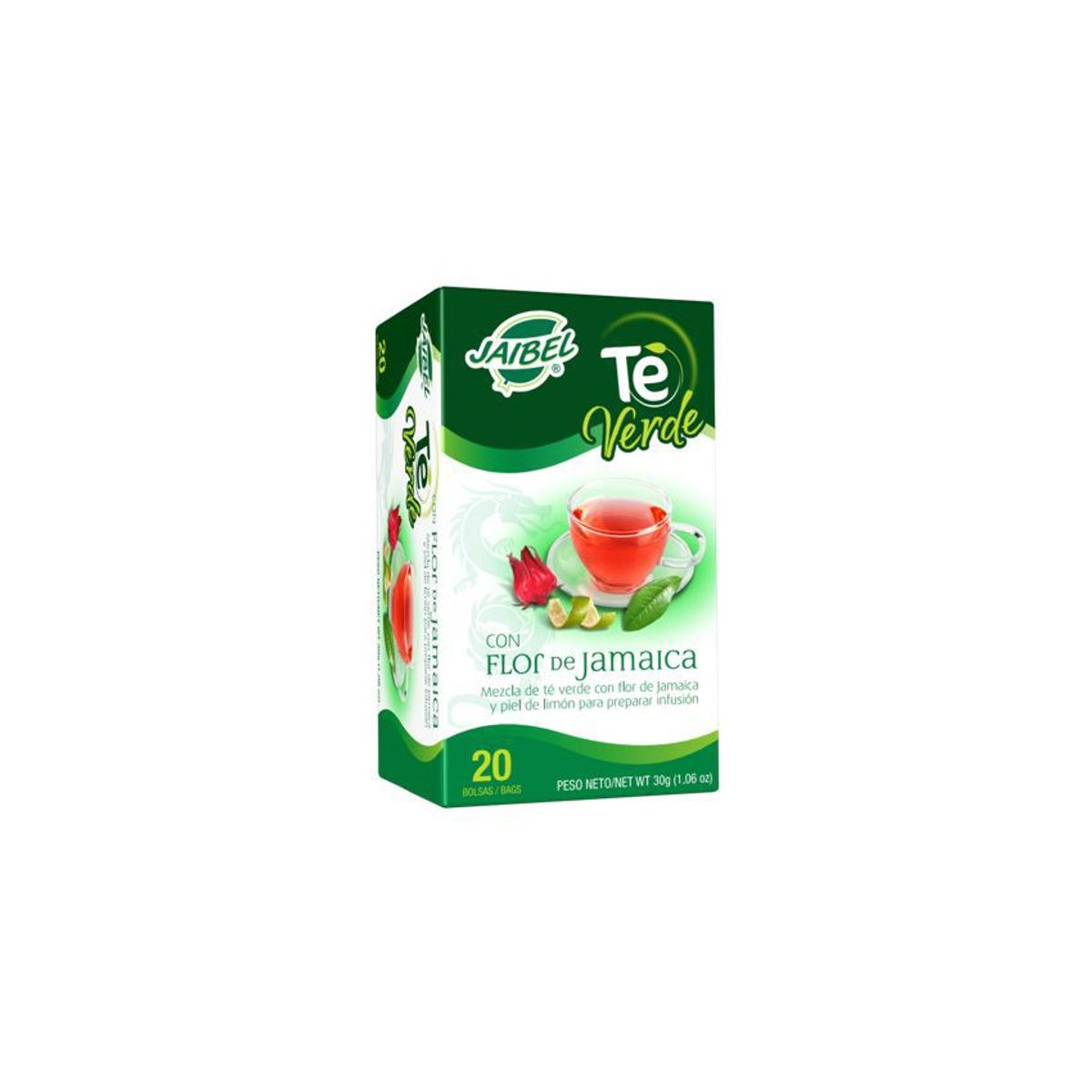 JAIBEL - Aromatica té verde con flor de jamaica jaibel x20 unid