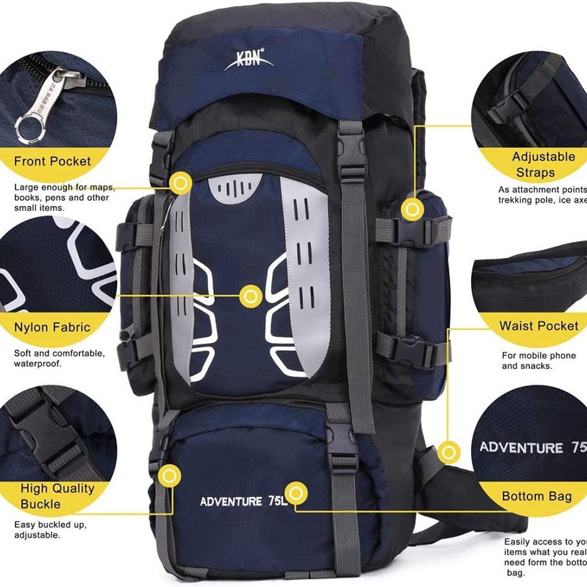 GENERICO - Morral Maleta Mochila camping 75 litros Impermeable Viajes