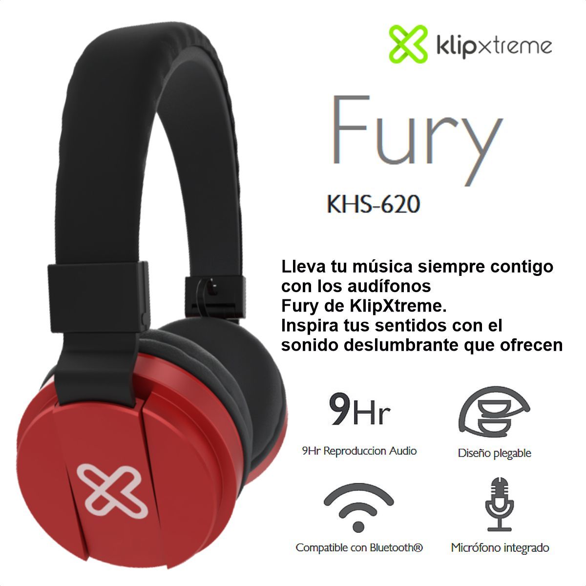 KLIP XTREME - Audífonos Diadema Inalámbrica Bt Klip Xtreme Fury Khs-620rd
