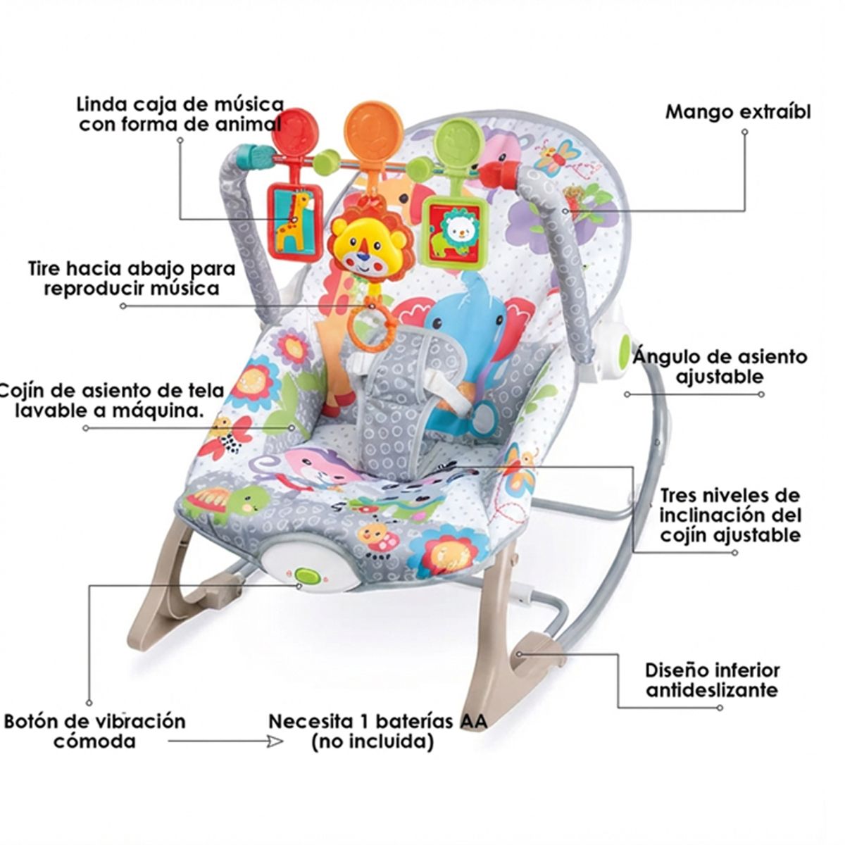 JON DI GROUP SAS - Silla Mecedora Vibradora Musical para Bebe 3 en 1 Mosquitero