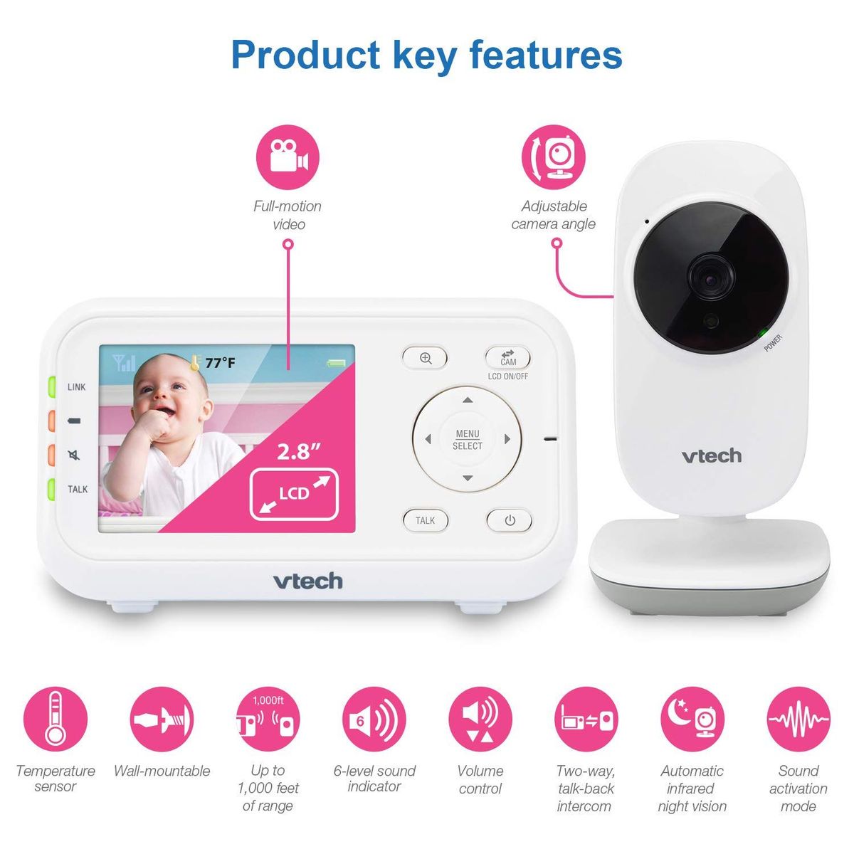 VTECH - Monitor Camara Bebe Vtech Vision Nocturna Sensor Temperatura