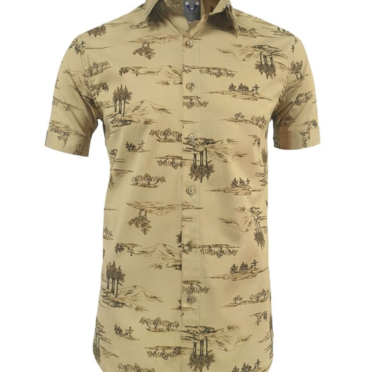 SON DOS - Camisa Beige casual estampada slim manga corta.