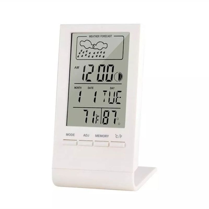 GENERICO - Higrometro Digital Escritorio Termometro Reloj Humedad Blanc