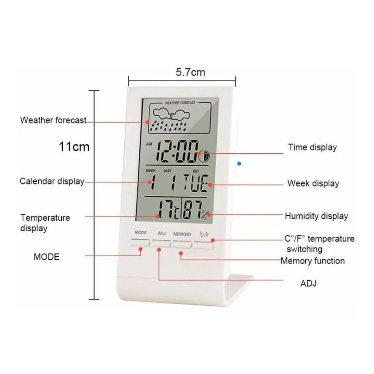 GENERICO - Higrometro Digital Escritorio Termometro Reloj Humedad Blanc