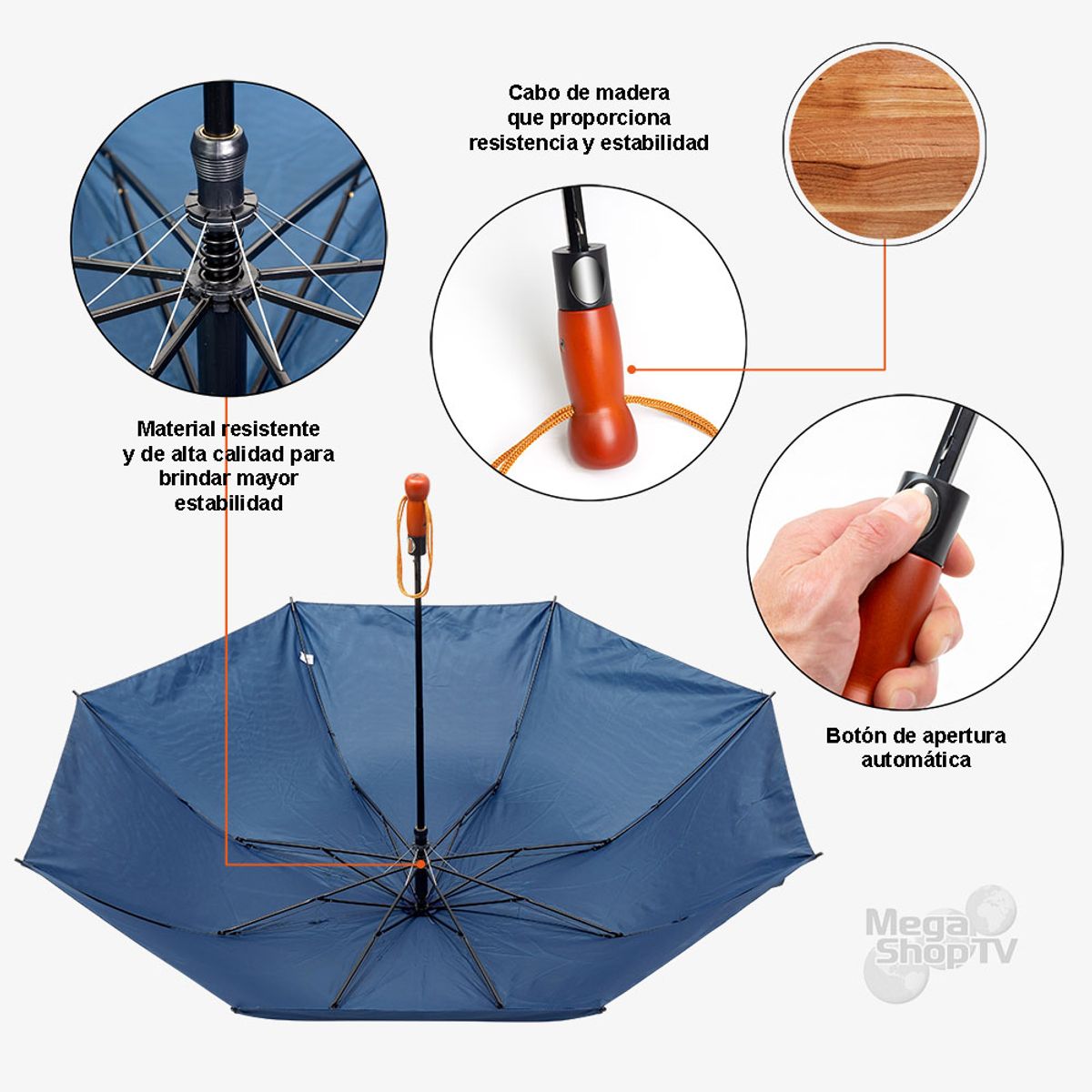 ENERGY PLUS - Sombrilla grande automática paraguas protección UV doble tela Azul