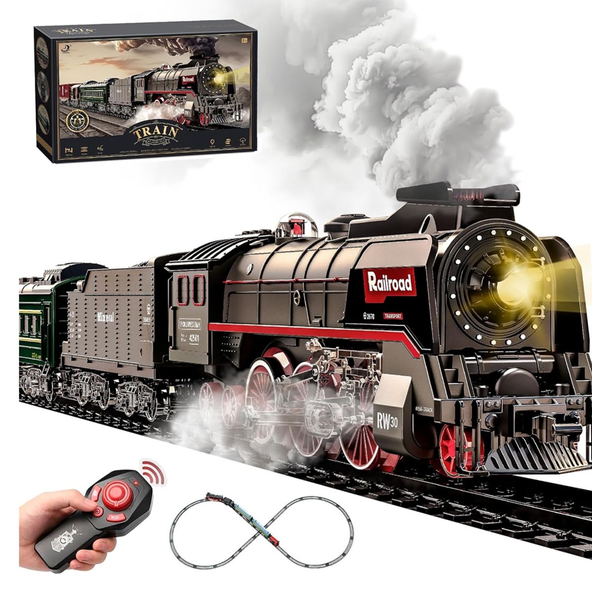 DISTRIBUCIONES GUZ SAS - Tren de juguete Con Humo Real de 65 Piezas GRANDE