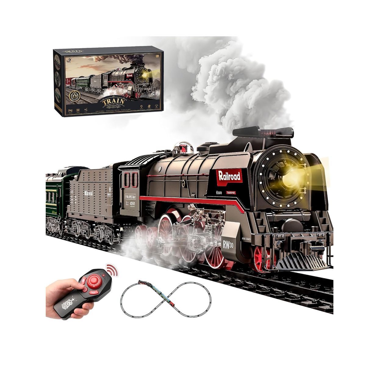 DISTRIBUCIONES GUZ SAS - Tren de juguete Con Humo Real de 65 Piezas GRANDE