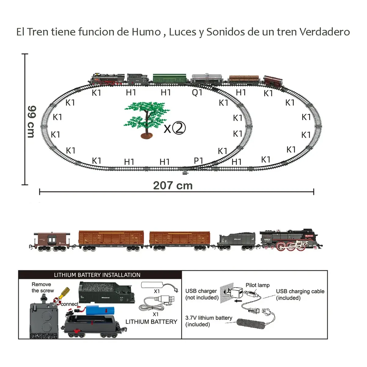 DISTRIBUCIONES GUZ SAS - Tren de juguete Con Humo Real de 65 Piezas GRANDE