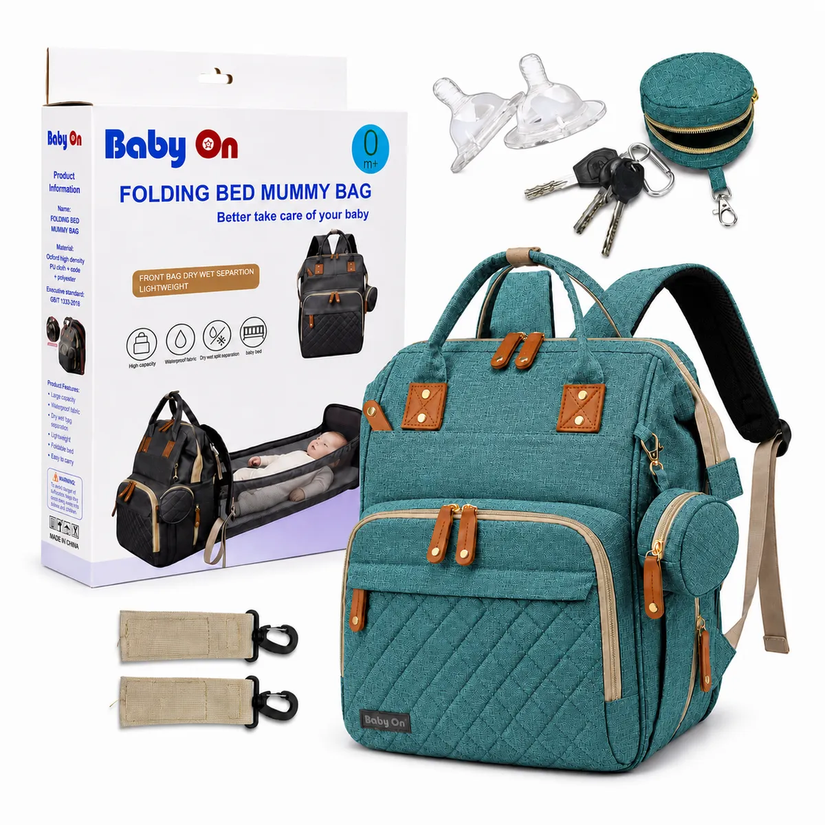 BABY ON - Pañalera para Bebe Morral Multiuso Con Cambiador 3-1 VERDE