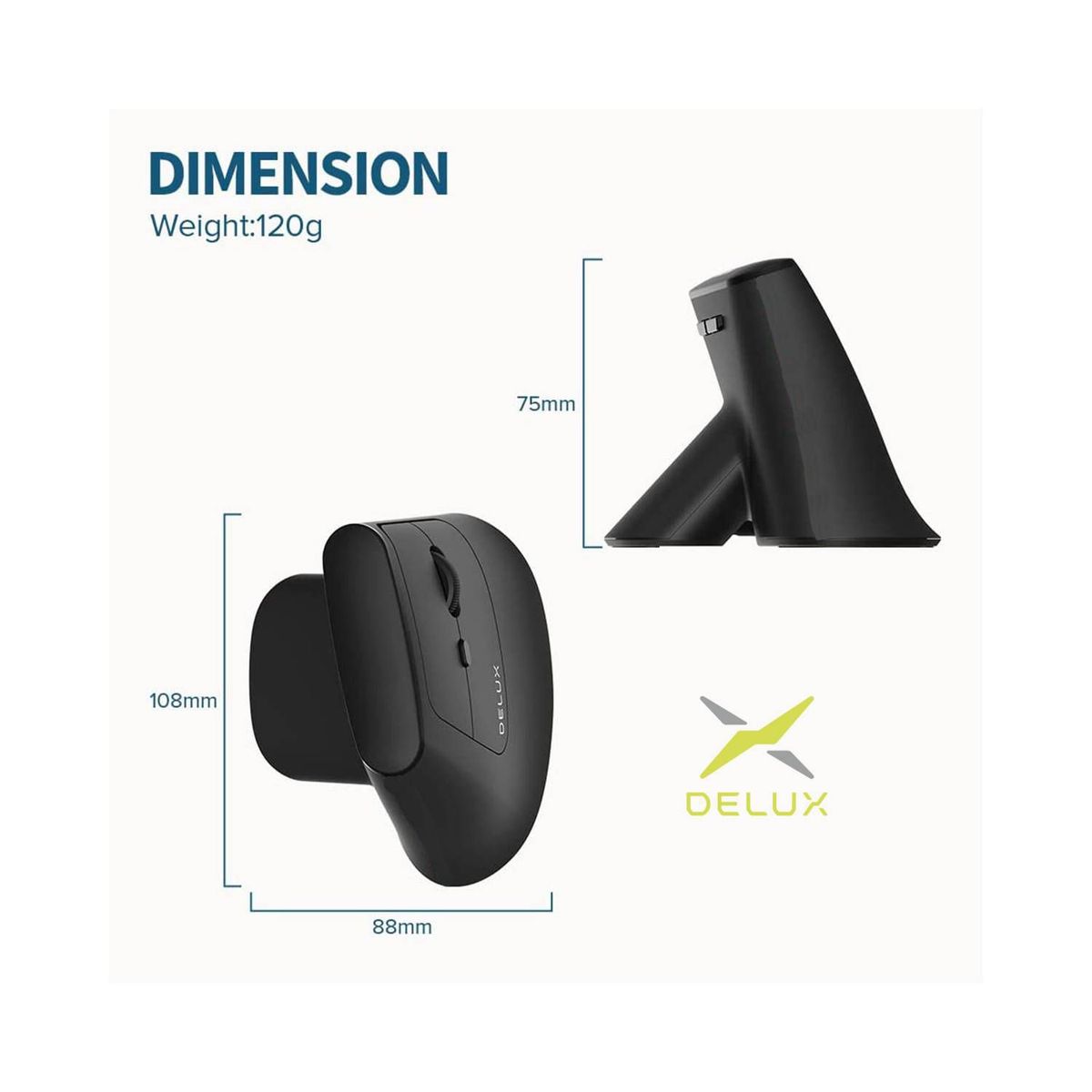DELUX - Mouse Vertical Inalambrico Recargable Delux Mv6Gc Ergonómico