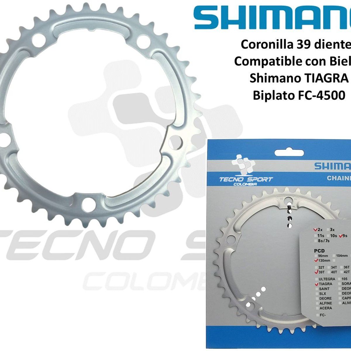 SHIMANO - Plato Coronilla Shimano Tiagra 4500 9v Biplato 39 Dientes