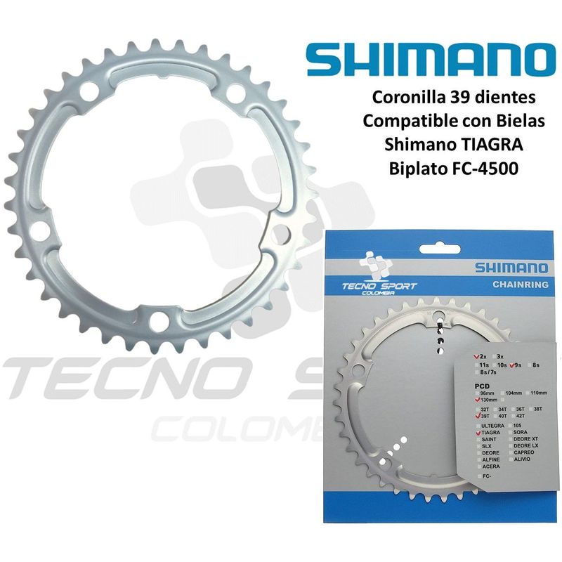 SHIMANO - Plato Coronilla Shimano Tiagra 4500 9v Biplato 39 Dientes