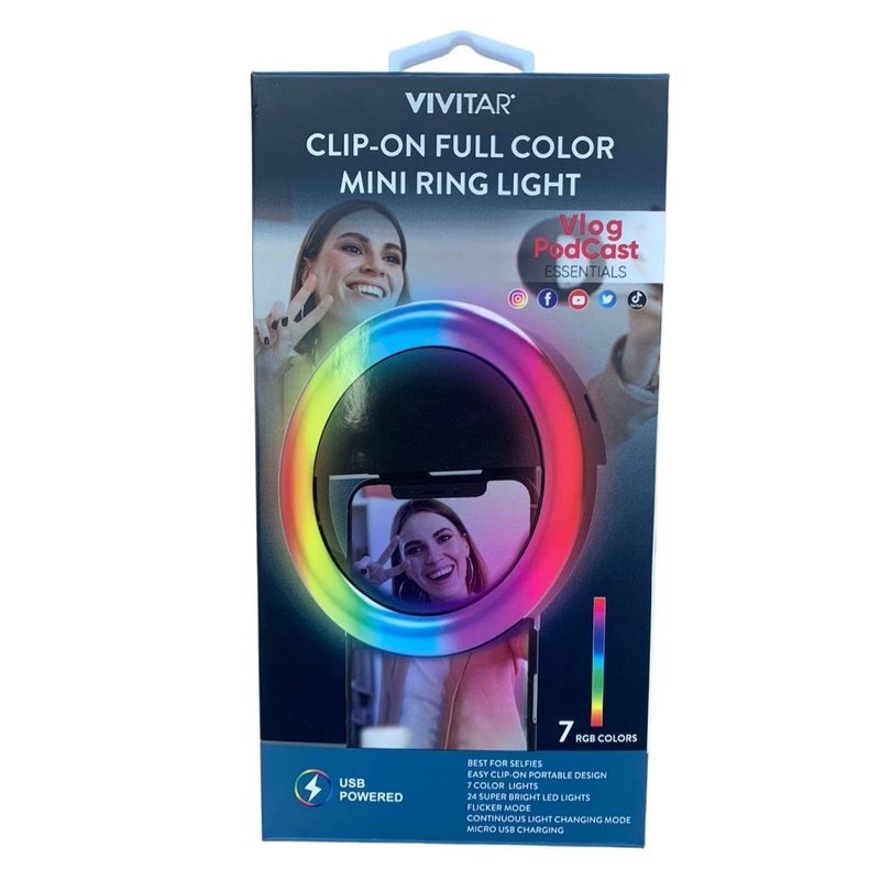 VIVITAR - Aro de Luz Led de Colores Vivitar Mini Recargavle