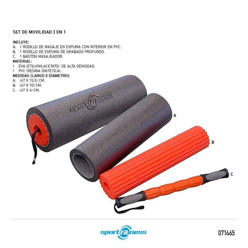SPORT FITNESS - Set De Movilidad Foam Roller 3 En 1 Sportfitness