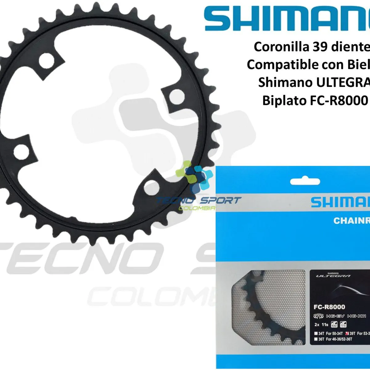 SHIMANO - Plato Coronilla Shimano Ultegra R8000 11v Biplato 39 Dientes