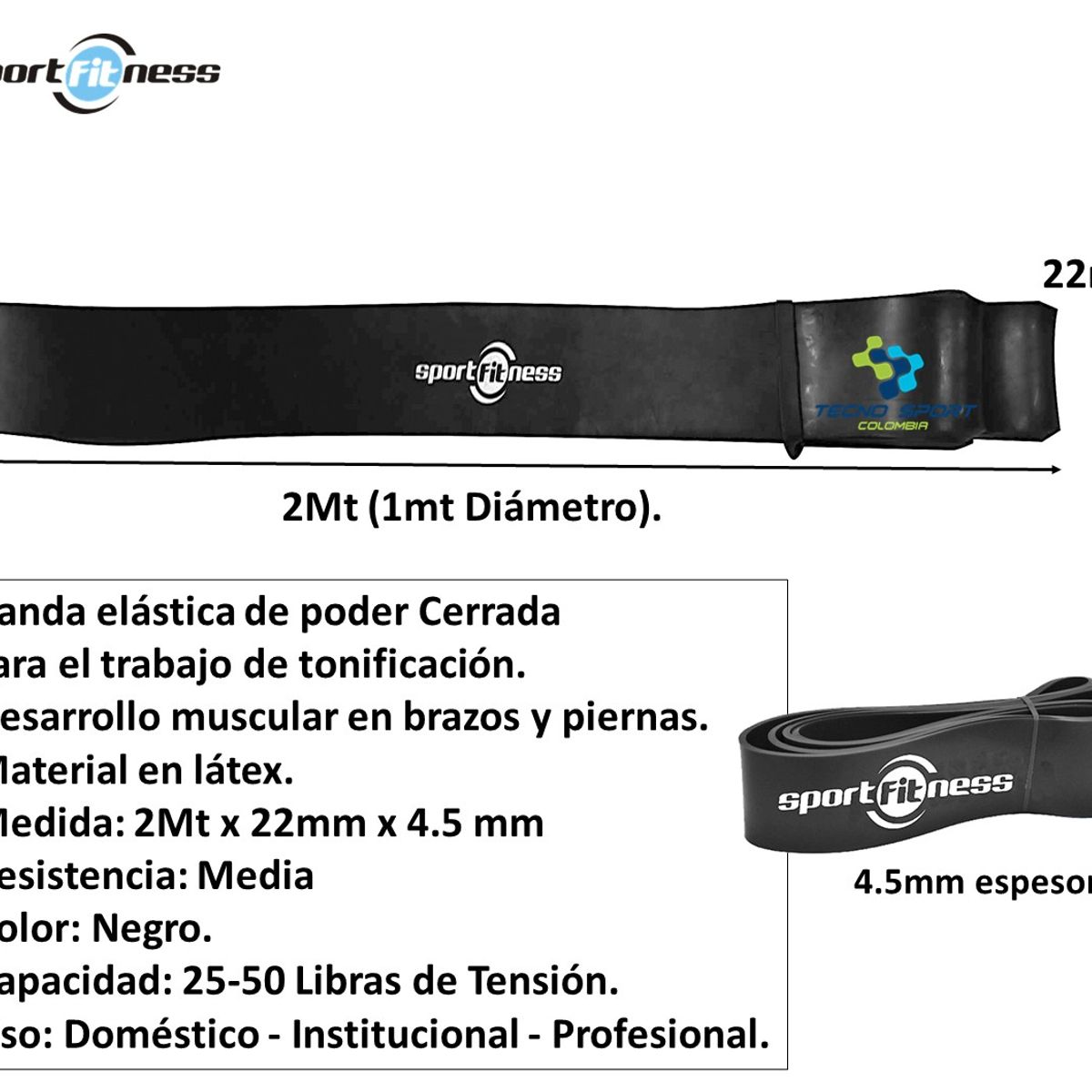 SPORT FITNESS - Kit 4 pzs banda poder elástica sportfitness tonificacion gym