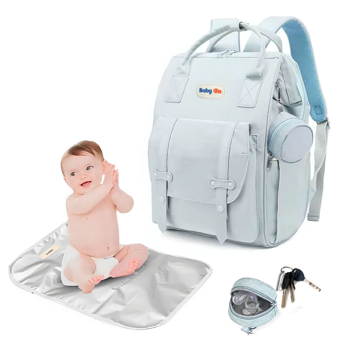 BABY ON - Pañalera Multifuncional Morral 3-1 Tipo Cambiador Azul