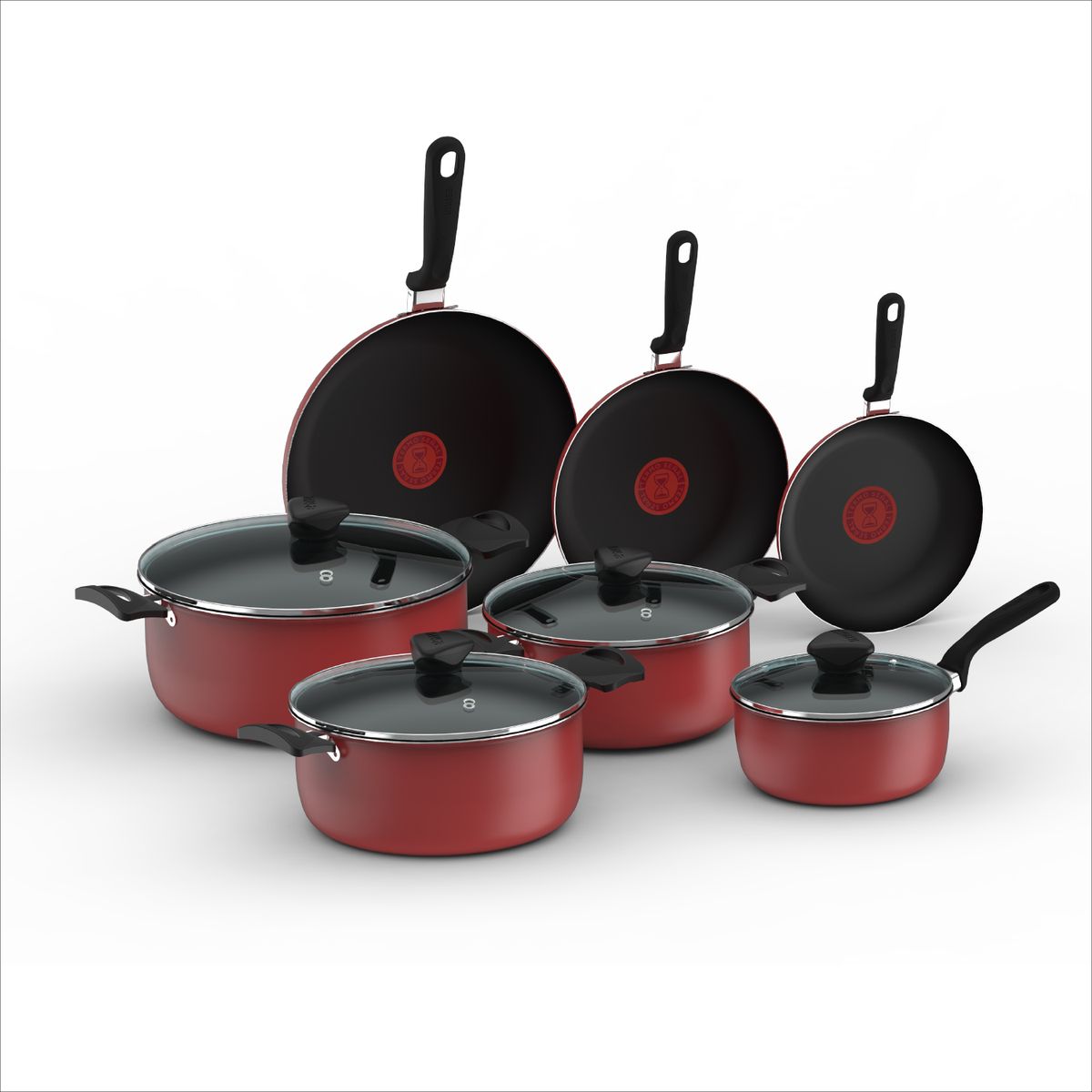 IMUSA - Batería IMUSA COLORS 11 piezas ROJO con Tapa de Vidrio