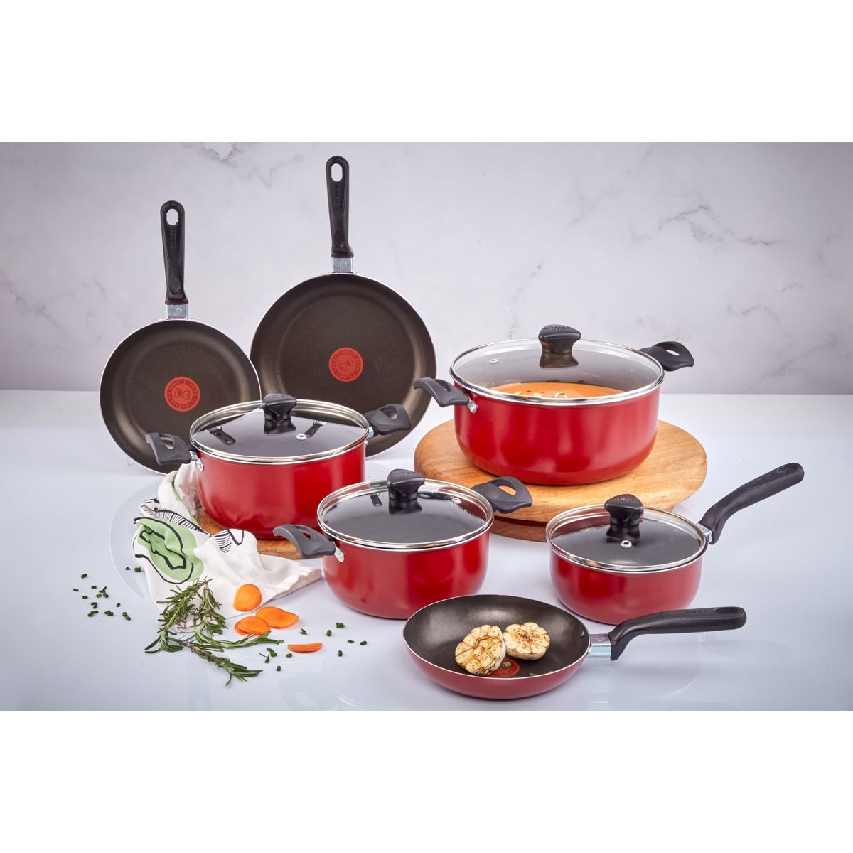 IMUSA - Batería IMUSA COLORS 11 piezas ROJO con Tapa de Vidrio