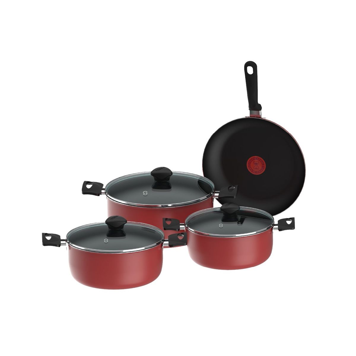 IMUSA - Batería IMUSA COLORS 7 piezas ROJO con Tapa de Vidrio