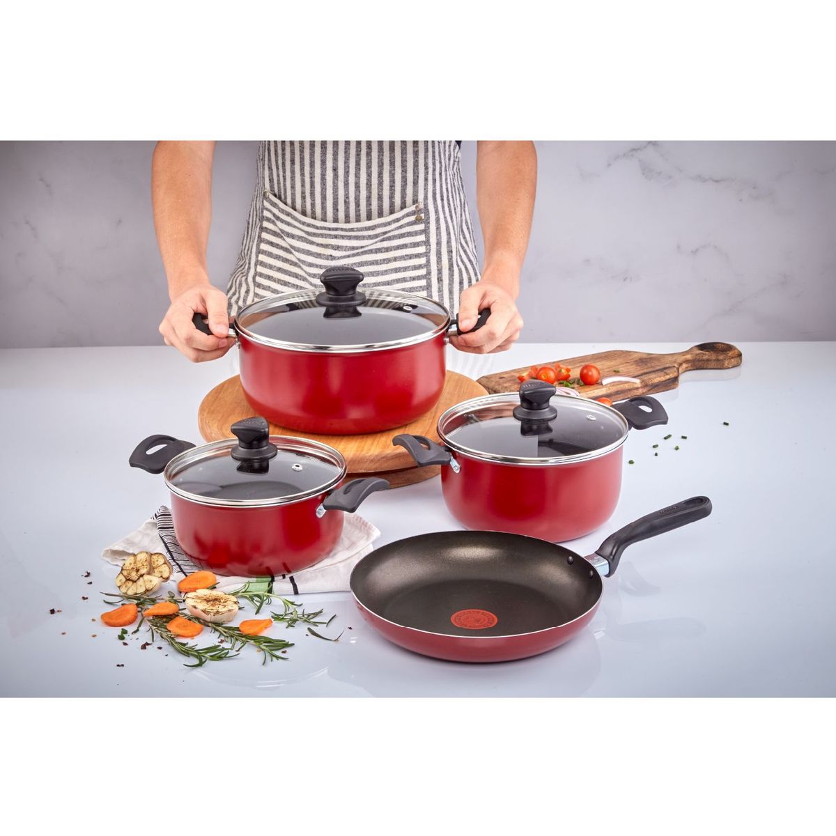 IMUSA - Batería IMUSA COLORS 7 piezas ROJO con Tapa de Vidrio