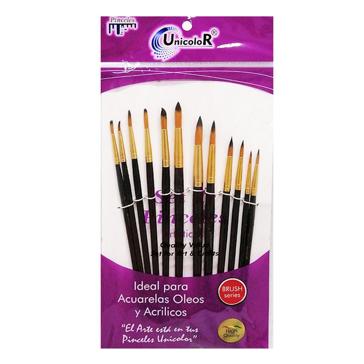 UNICORN - Set De Pinceles Sintéticos Unicolor X 12 Unds Redondos.