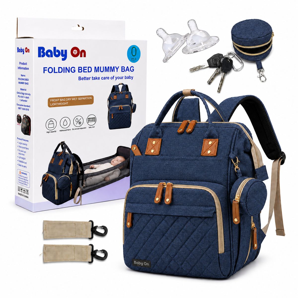 BABY ON - Pañalera Multifuncional Morral 3-1 Tipo Cuna Azul Oscuro