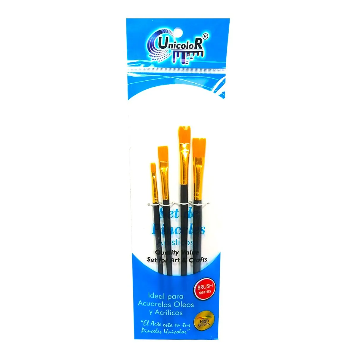 UNICORN - Set De Pinceles Planos Unicolor Sintéticos X 4 Unds