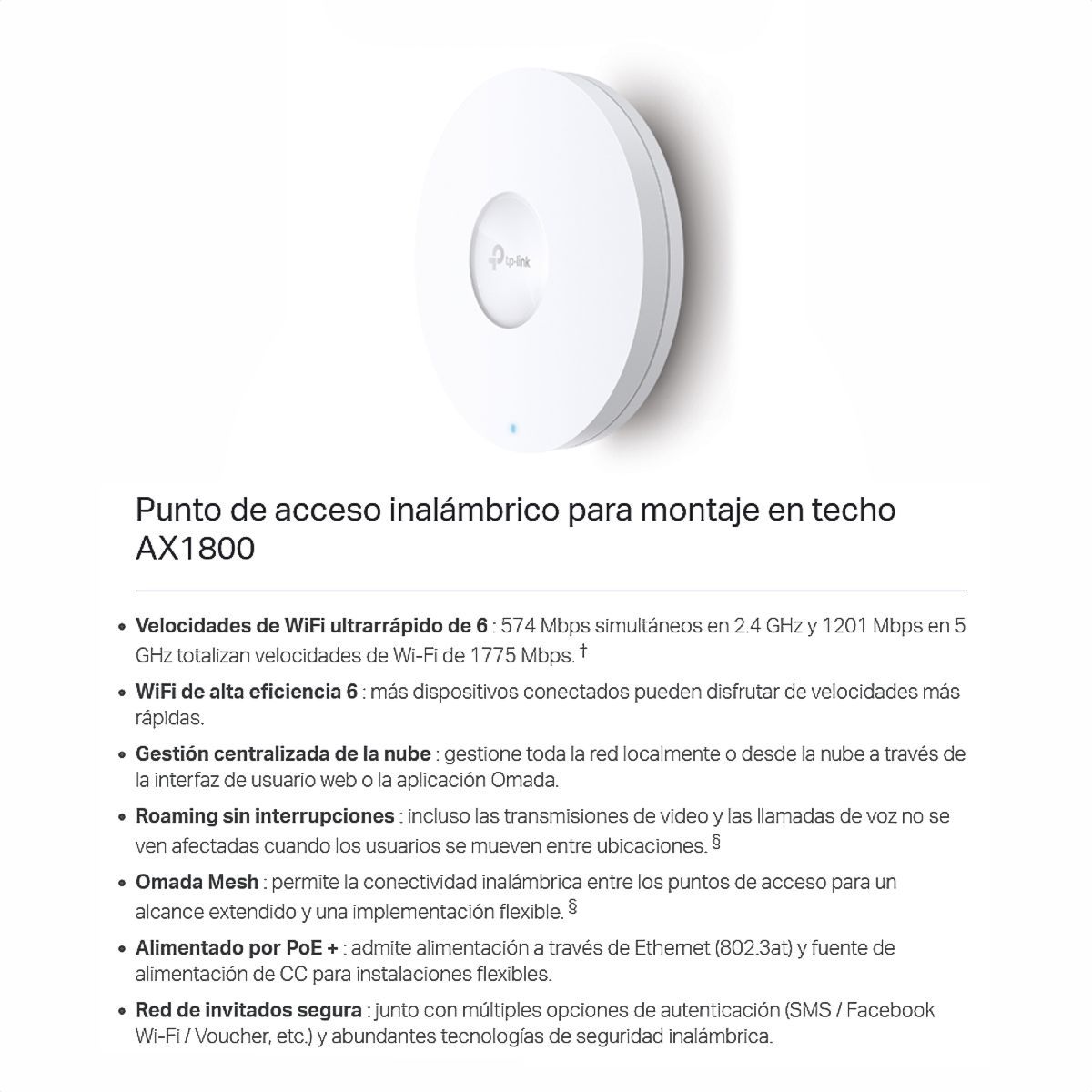 TP LINK - Access Point De Techo Gigabit Wifi 6 Ax1800, Tp-link Eap610