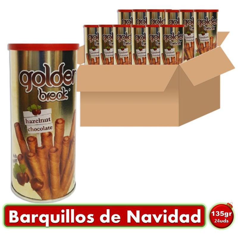 GOLDEN BREAK - Barquillos navideños en lata golden break chocolate 135gr x24uds