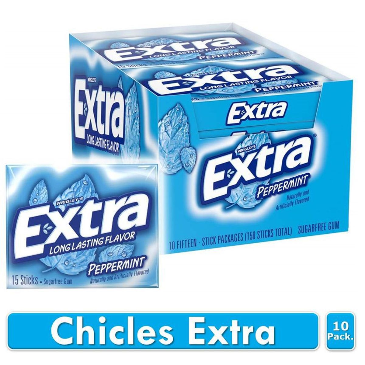 GENERICO - Chicles goma de mascar sin azúcar menta extra x10 pack