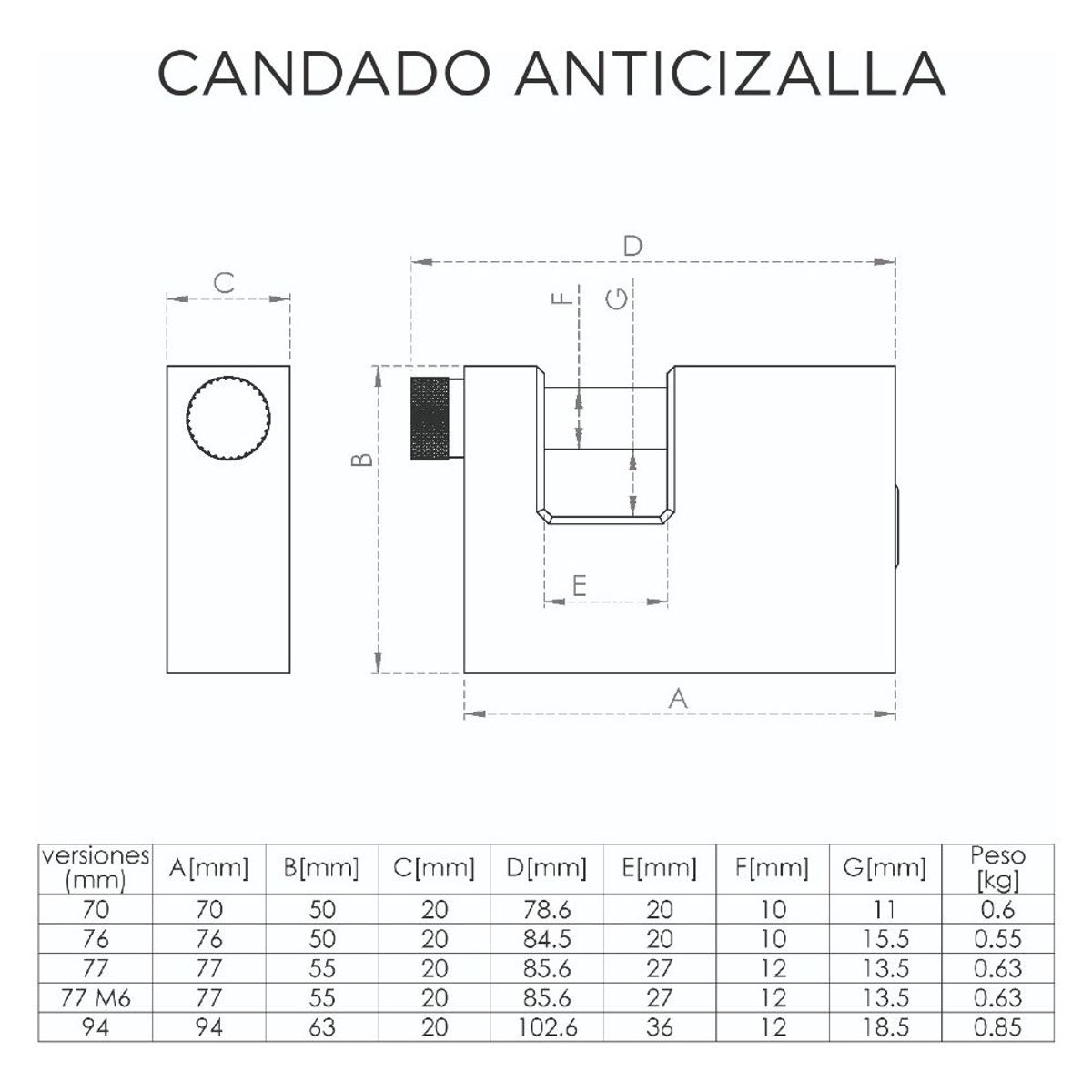 VISALOCK - Candado De Seguridad Anticizalla Cisa 77mm Bronce Macizo