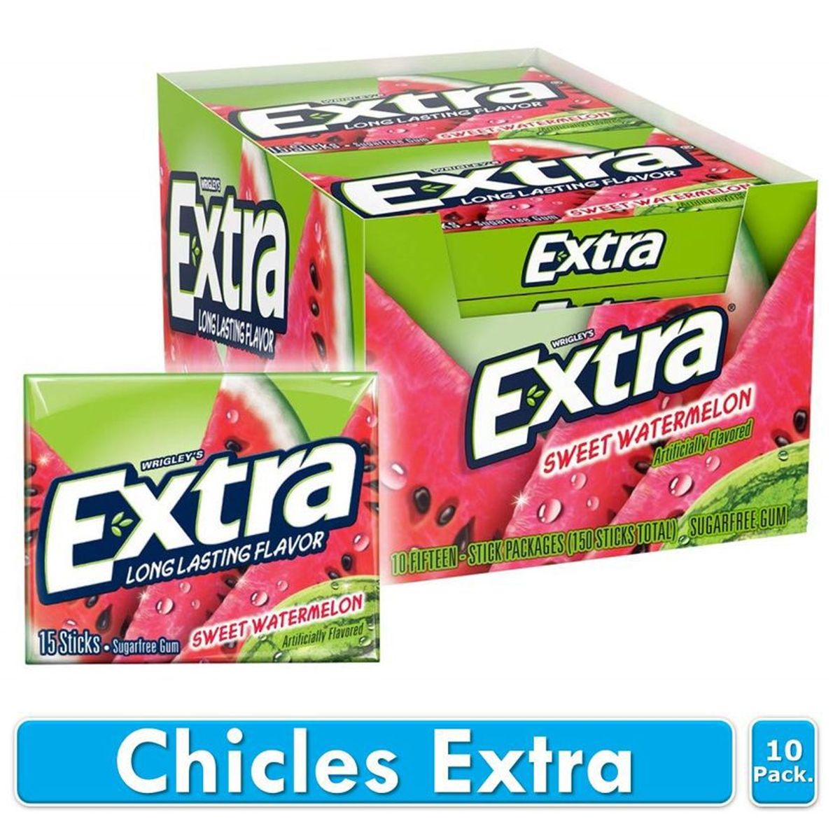 GENERICO - Chicles goma de mascar sin azúcar sandía extra x10 pack