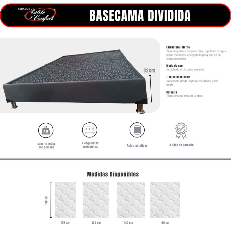 ESTILO Y CONFORT - Basecama dividida en tela lona de 100x190 gris.