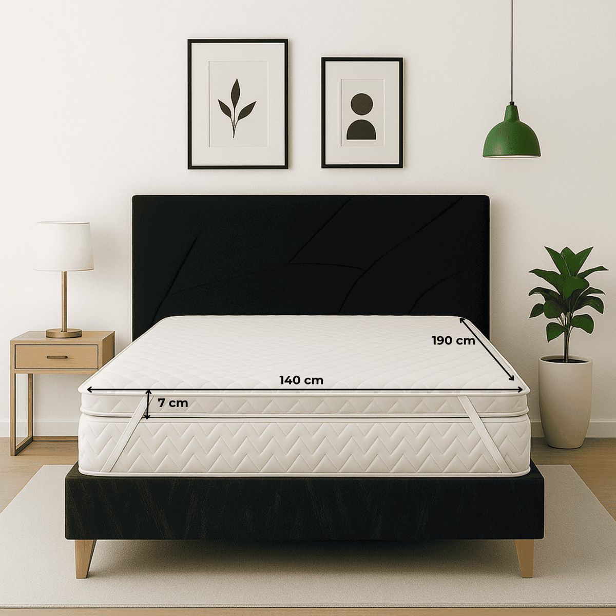 ESTILO Y CONFORT - Colchoneta Topper en Penta 140x190 en jackard blanco