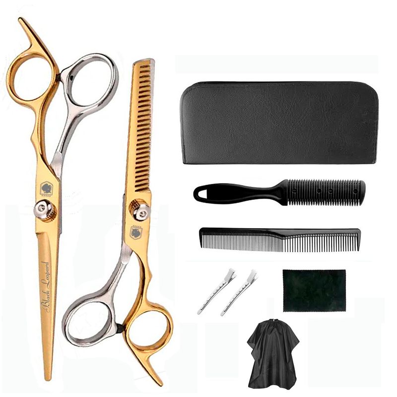 GENERICO - Set tijeras profesionales peluqueria Black Leopard SilverGold Capa